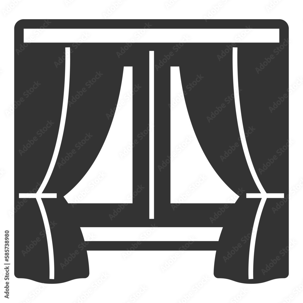 Curtains cover the window - icon, illustration on white background, glyph style Curtains cover the window - icon, illustration on white background, glyph style