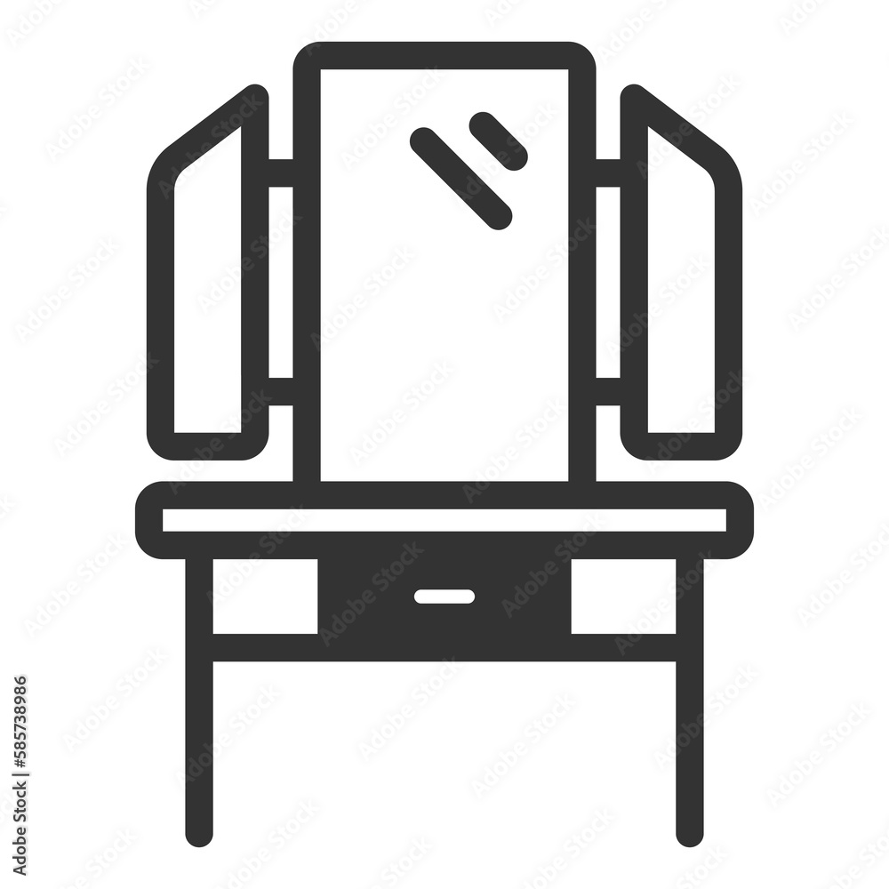 Dressing table with three mirrors - icon, illustration on white background, glyph style Dressing table with three mirrors - icon, illustration on white background, glyph style
