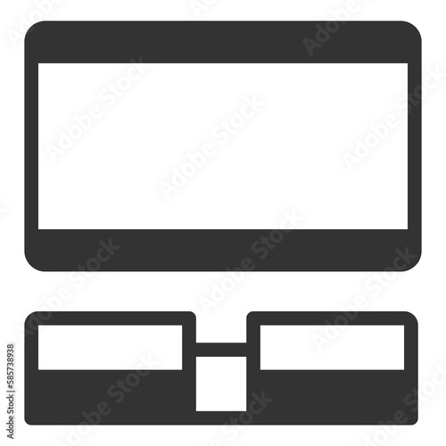 Plasma TV on the wall and cabinet under the TV - icon, illustration on white background, glyph style