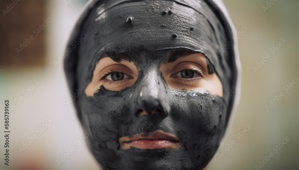 woman in charcoal beauty face mask woman in charcoal beauty face mask
