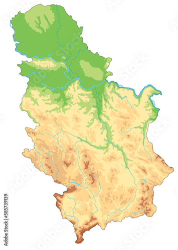 Highly detailed Serbia physical map.
