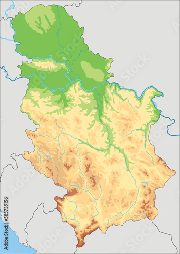 Highly detailed Serbia physical map.