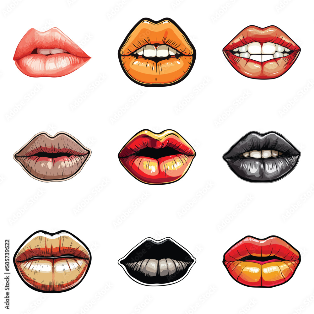 Obraz premium Lips Flat Icon Set Isolated On White Background