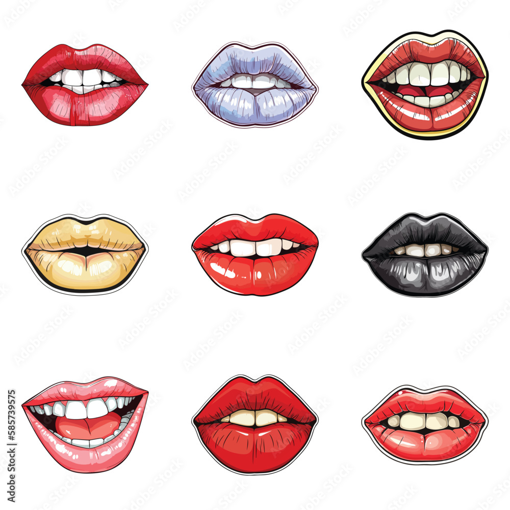 Lips Flat Icon Set Isolated On White Background Lips Flat Icon Set Isolated On White Background