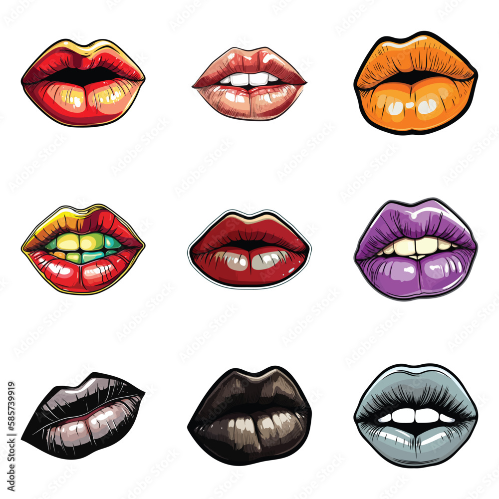 Lips Flat Icon Set Isolated On White Background Lips Flat Icon Set Isolated On White Background