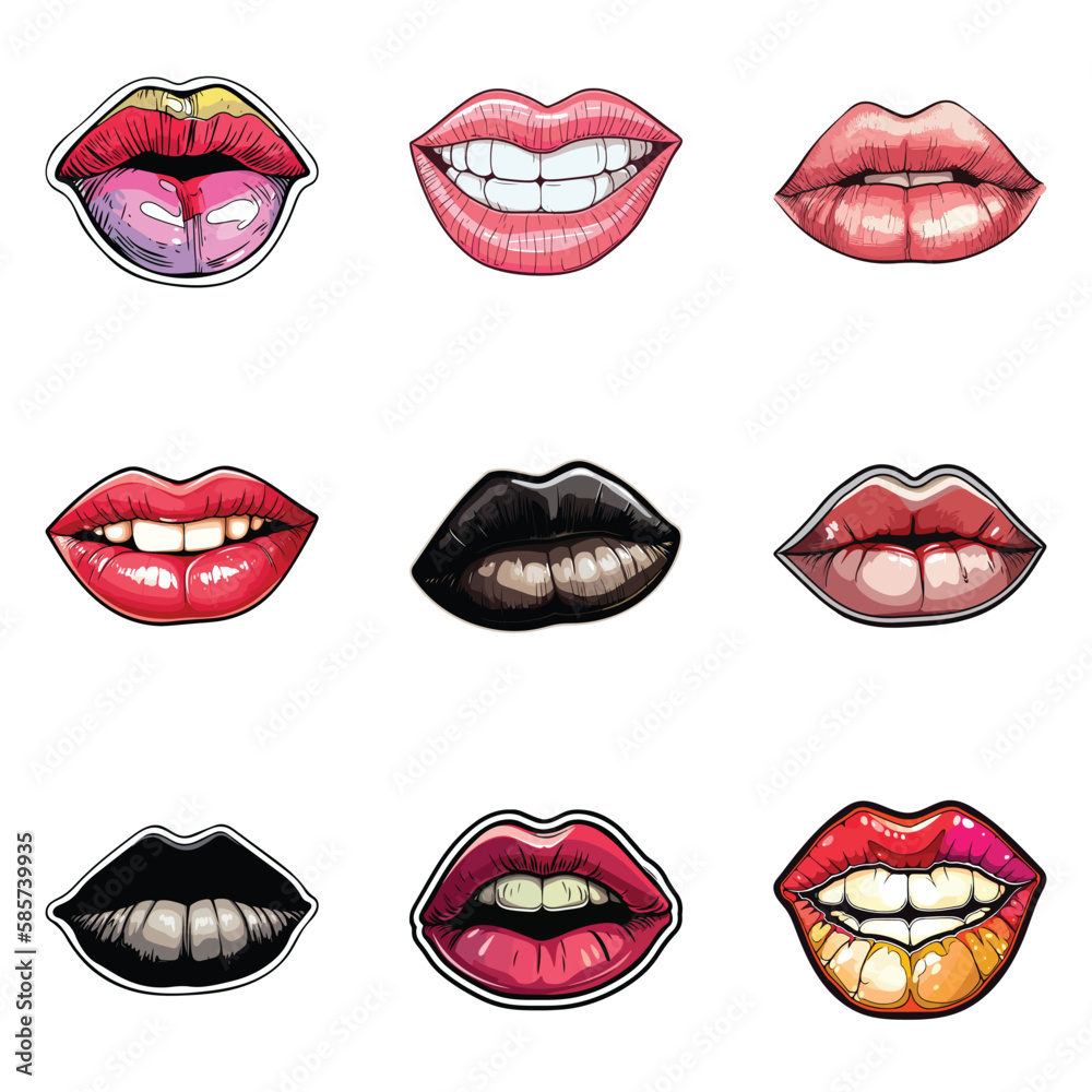 Lips Flat Icon Set Isolated On White Background Lips Flat Icon Set Isolated On White Background