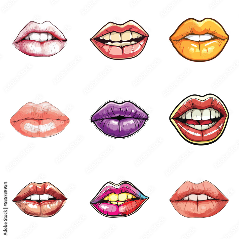 Obraz premium Lips Flat Icon Set Isolated On White Background