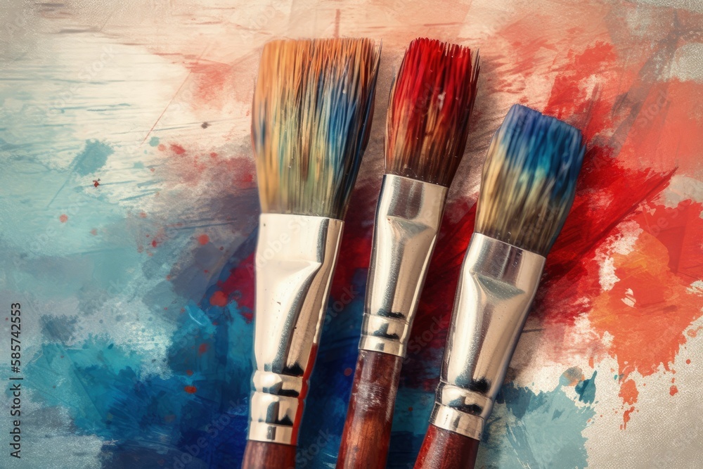 Fototapeta premium two paintbrushes with different colors of paint on them. Generative AI
