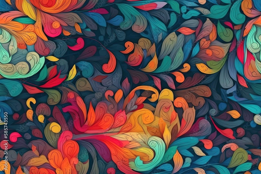 vibrant leaf pattern on a dark backdrop. Generative AI