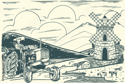 Hand drawing rural agricult...