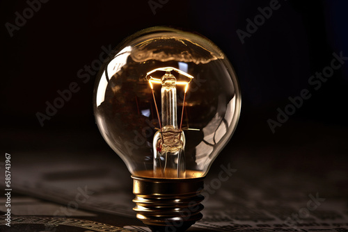 electric incandescent light bulb on a black background, Generative AI.