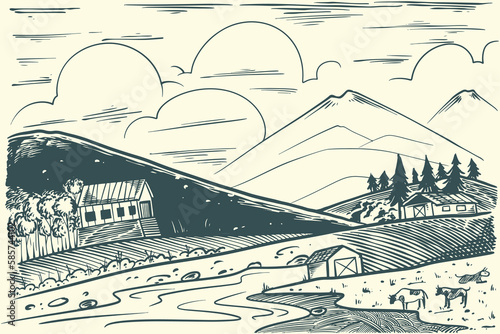 Hand drawing rural agricult...