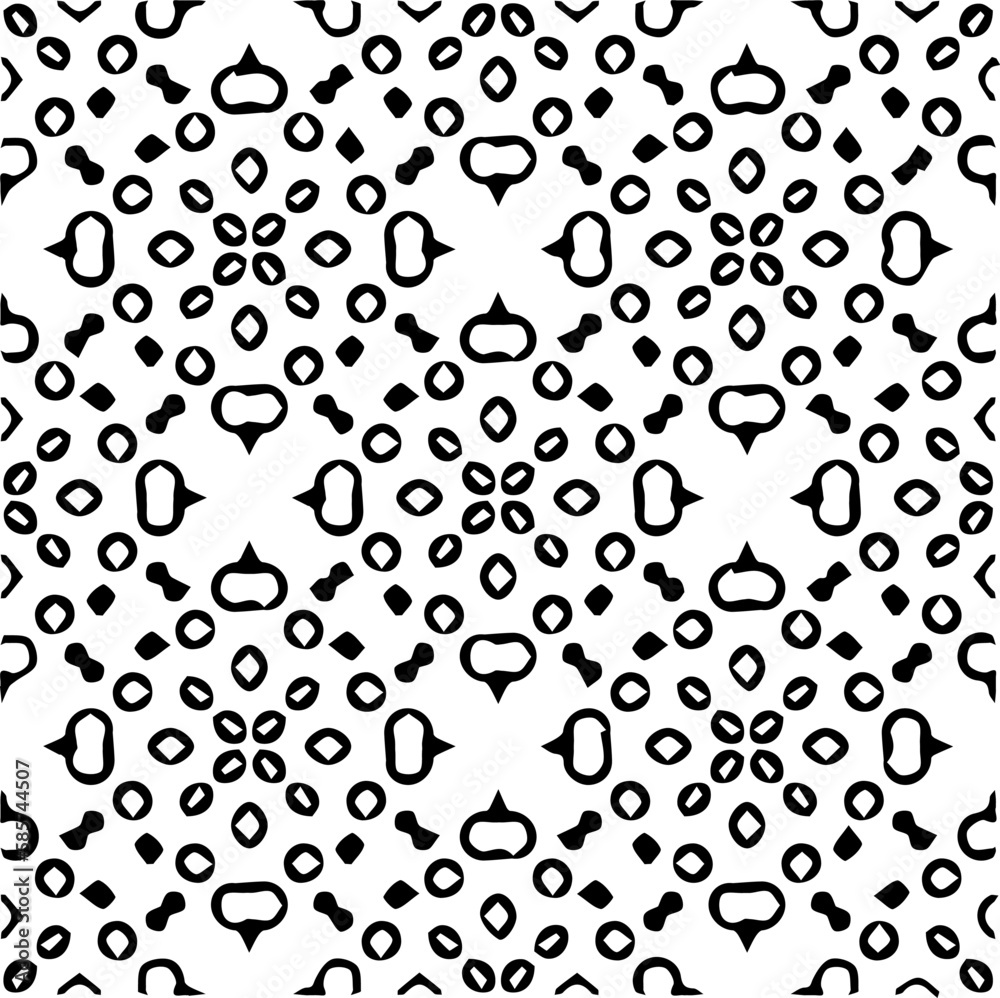 Grunge background with abstract shapes. Black and white texture. Seamless monochrome repeating pattern for web page, textures, card, poster, fabric, textile.