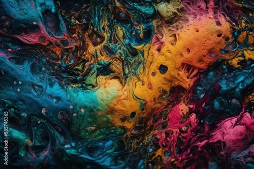 colorful abstract painting with a close-up view of the brushstrokes and textures. Generative AI