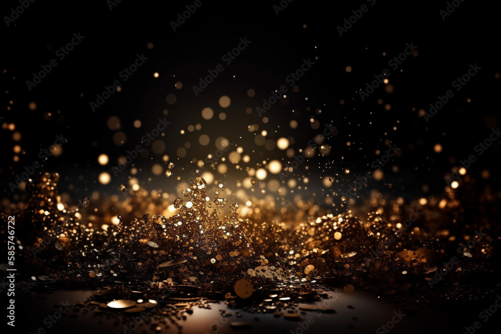 Glittering Gold Dust Background on a dark background with gold particles and glitter, creating a mesmerizing effect. Ai generated