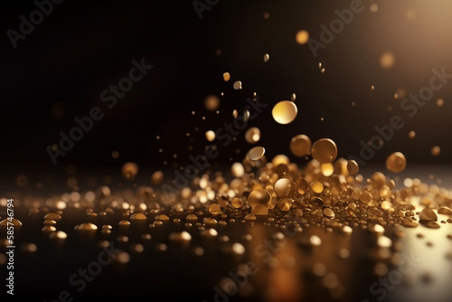 Glittering Gold Dust Background on a dark background with gold particles and glitter, creating a mesmerizing effect. Ai generated