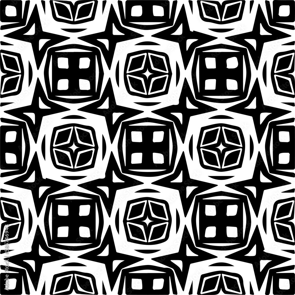 Background with abstract shapes. Black and white texture. Seamless monochrome repeating pattern for decor, fabric, cloth. Background with abstract shapes. Black and white texture. Seamless monochrome repeating pattern for decor, fabric, cloth.