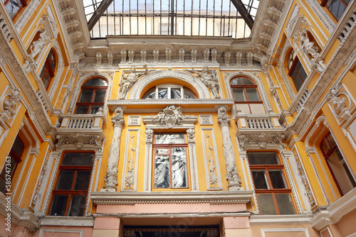 Interior of atrium in Passage - old covered mall and architectural monument in Odessa, Ukraine	