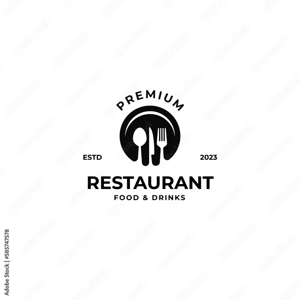 Obraz premium Vector circle spoon fork knife logo design illustration