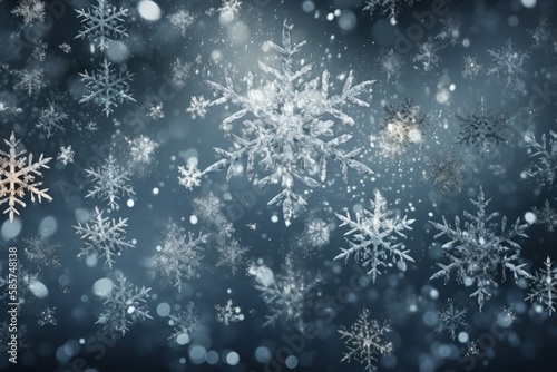 falling snowflakes on a dark background. Generative AI