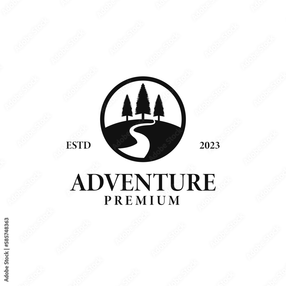 Vector circle tree and river logo design concept illustration idea Vector circle tree and river logo design concept illustration idea