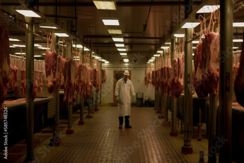 Inside the Meat Factory, Highlighting the processes involved in the production of meat products. ai generated