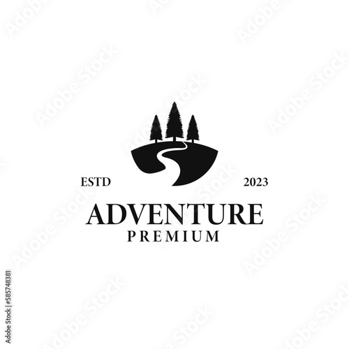Vector circle tree and river logo design concept illustration idea