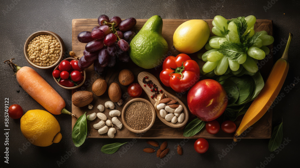 Gesunde Ernährung – Gemüse auf Schneidebrett, Generative AI Gesunde Ernährung – Gemüse auf Schneidebrett, Generative AI
