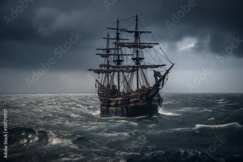 The Black Pirate Ship sailing on a stormy sea  representing adventure  danger and excitement on the high seas. Ai generated