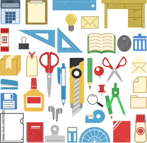 文房具のシンプルなカラーポップイラストセット