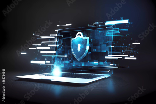 Cybersecurity and privacy concepts to protect data. Lock icon and internet network security technology. protecting personal data on laptop. cyber security concept. Generative AI photo