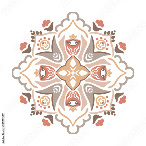 Traditional ornate portuguese decorative tiles azulejos. Abstract background. Vector hand drawn illustration, typical portuguese tiles, floral patchwork design. Moroccan or Mediterranean square tiles