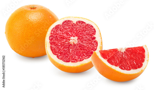 grapefruit with cut of grapefruit isolated on white background. clipping path