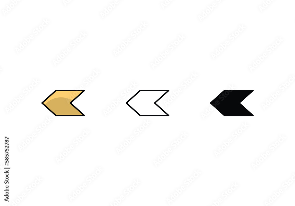 arrow left icons set with 3 styles, vector stock illustration