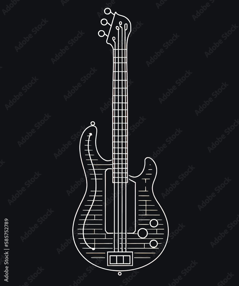 Minimalistic illustration with an electric guitar on a black background, generative A.