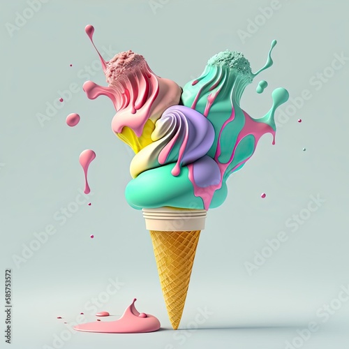 Creative ice cream, colorful, 3d rendering