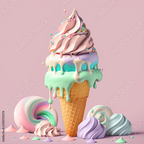 Creative ice cream, colorful, 3d rendering