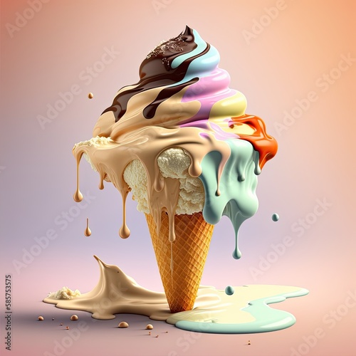 Creative ice cream, colorful, 3d rendering