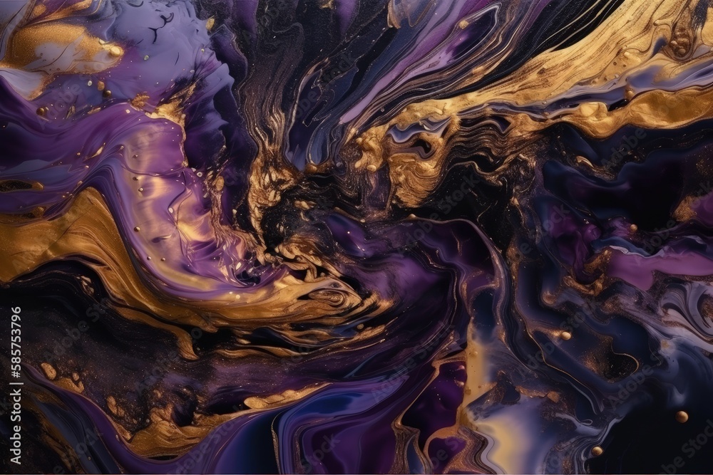 Obraz premium an Abstract Painting with Gold and Purple Colors. Generative AI