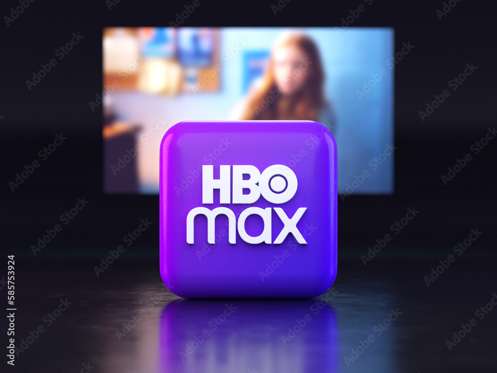 Valencia, Spain - March, 2023: HBO Max app logo in front of a TV screen ...