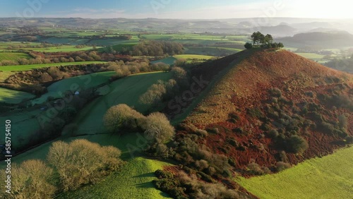 Aerial of King Alfred's Tower, a folly near Stourheard, Somerset, England, United Kingdom, Europe