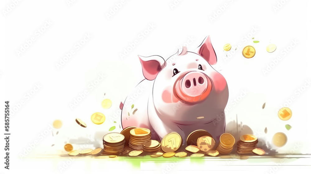 Geld sparen und anlegen - Glückliches Sparschwein, Generative AI Stock  Illustration | Adobe Stock