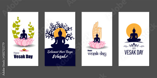 Vector illustration of Happy Vesak Day social media story feed set mockup template