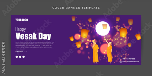 Vector illustration of Happy Vesak Day Facebook cover banner mockup Template