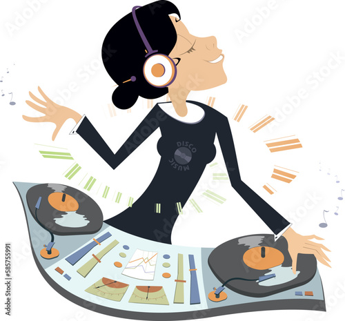 Young DJ girl performing electronic music.
DJ in action. Young DJ girl mixing music behind console
