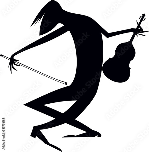 Musician playing violin. Original silhouette. 
Musician playing violin with inspiration. Black silhouette on white background
