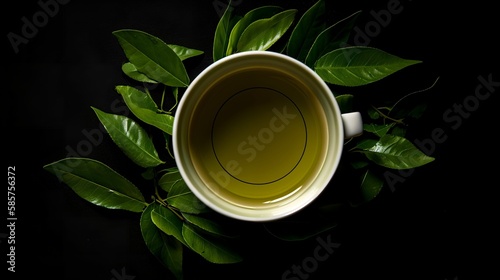 Top View Cup Green Tea, Image Ai Generated