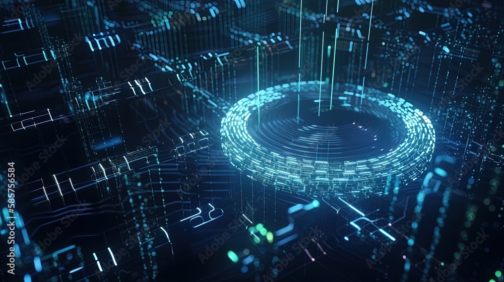 3D rendering of abstract technology concept. Futuristic cyberspace background,Abstract 3d rendering of data processing. Futuristic technology style.Generative Ai