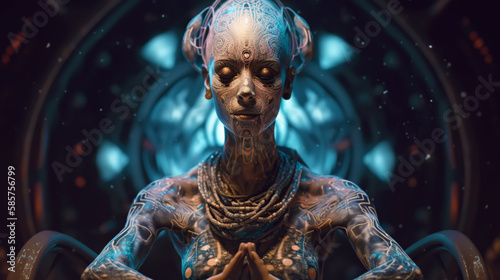 illustration alien shaman oracle manipulates psychic energy photo