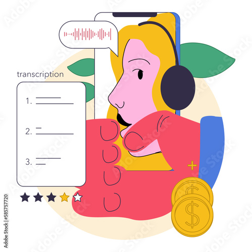 Translation service. Character making money on translating a foreign